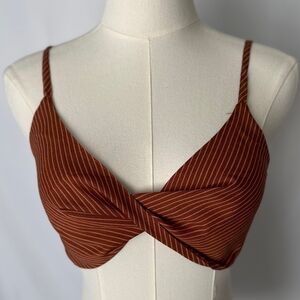 NWT J.O.A. Rust & White Striped Crop Top Bralette | Size XS | Twisted Front